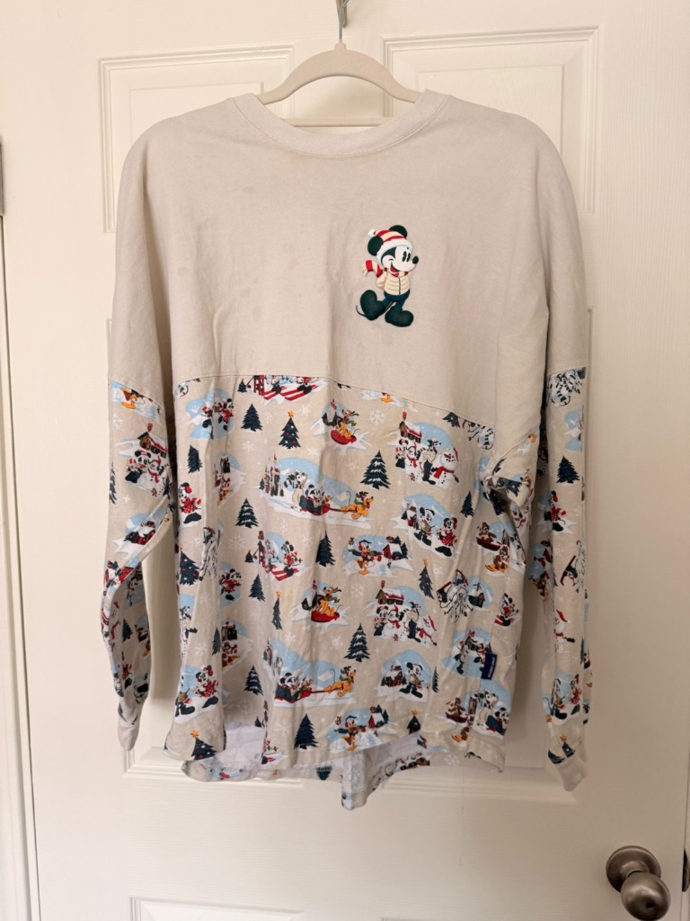 Disney Beige Holiday Mickey Pullover with Festive Print